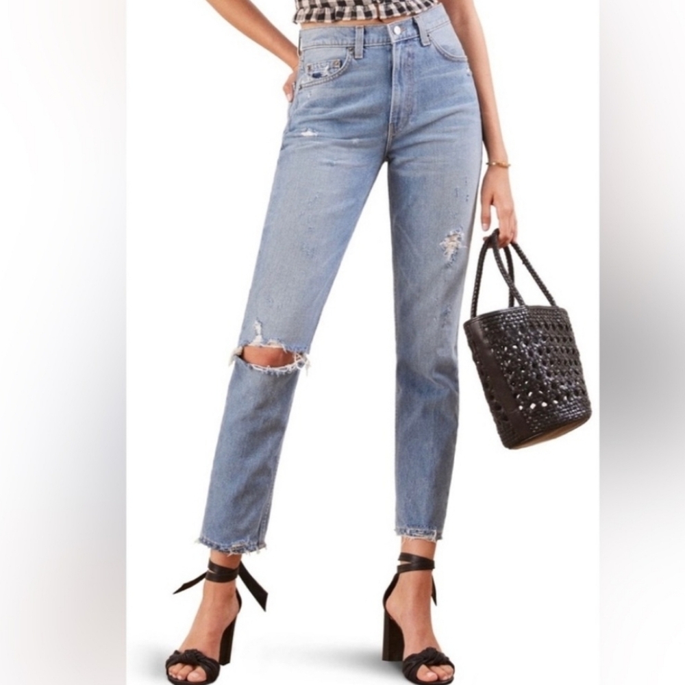 Reformation Jeans Julia High Cigarette Arches 30 Frayed Distressed Destroyed